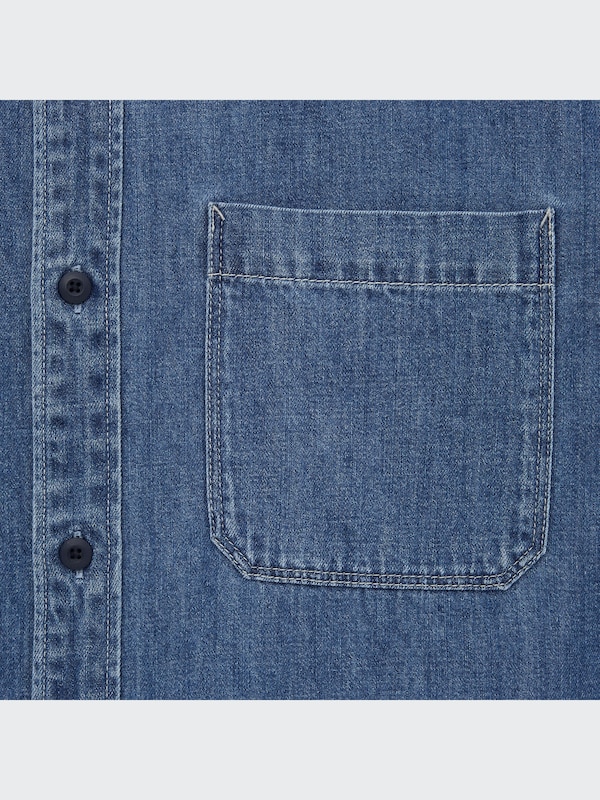 Denim Oversized Stand Collar Long-Sleeve Shirt