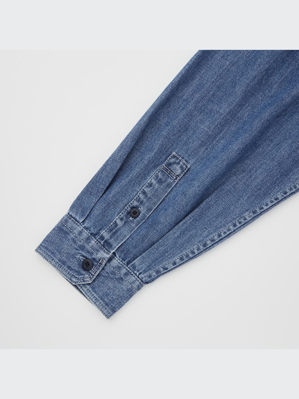 Denim Oversized Stand Collar Long-Sleeve Shirt