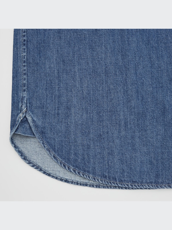Denim Oversized Stand Collar Long-Sleeve Shirt