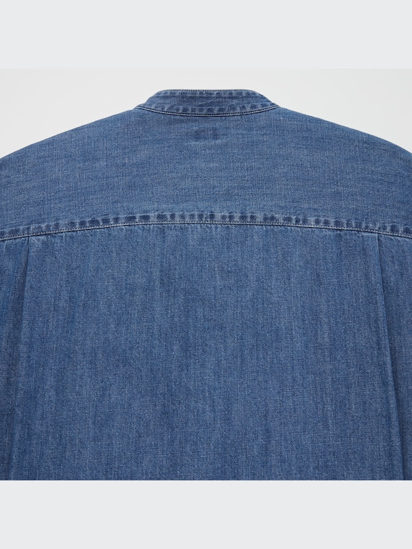 Denim Oversized Stand Collar Long-Sleeve Shirt
