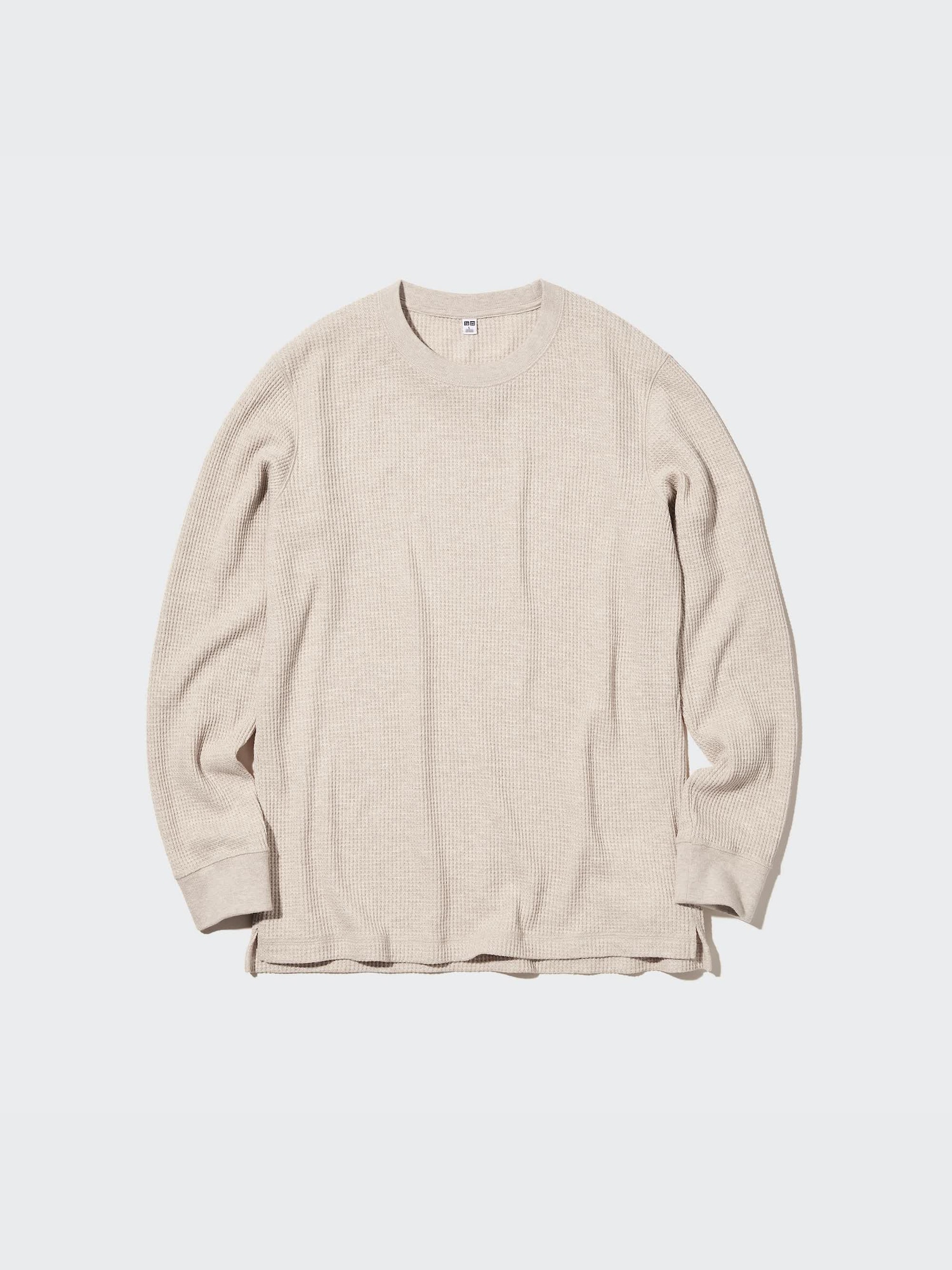 Men s Waffle Crew Neck Long Sleeved T Shirt UNIQLO DK