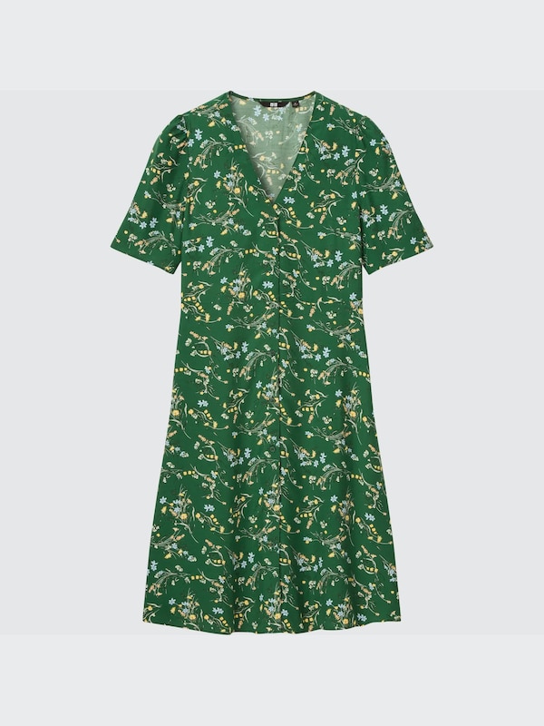 Flared Sleeve Printed V-Neck Dress Flared Sleeve Printed V-Neck Dress
