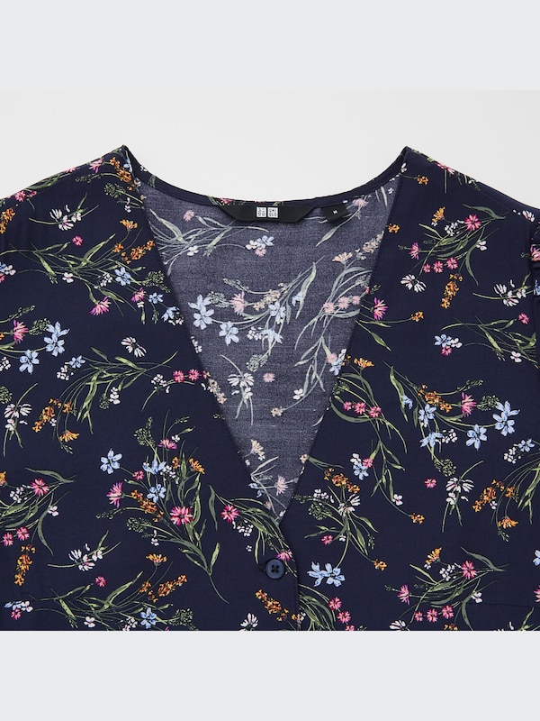 Printed V-Neck Short-Sleeve Flare Dress