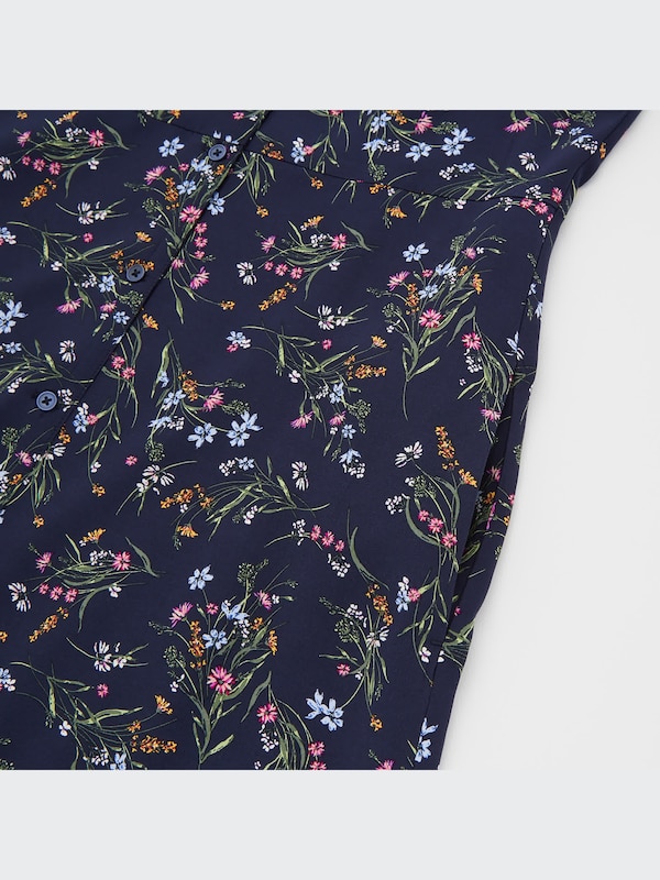 Printed V-Neck Short-Sleeve Flare Dress
