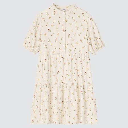Girls Flower Printed Short Sleeved Dress