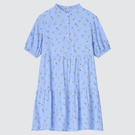 Girls Flower Printed Short Sleeved Dress
