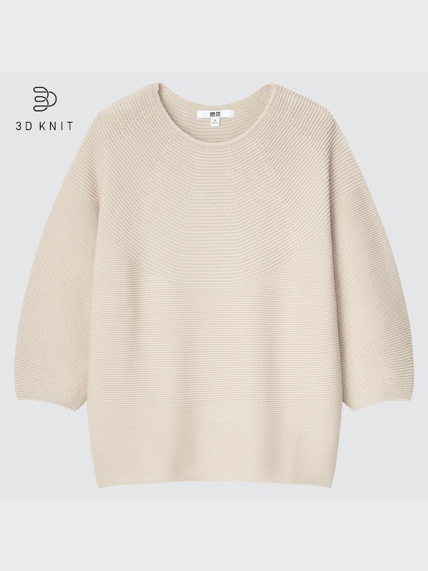 3D Knit Cotton Volume 3/4-Sleeve Sweater