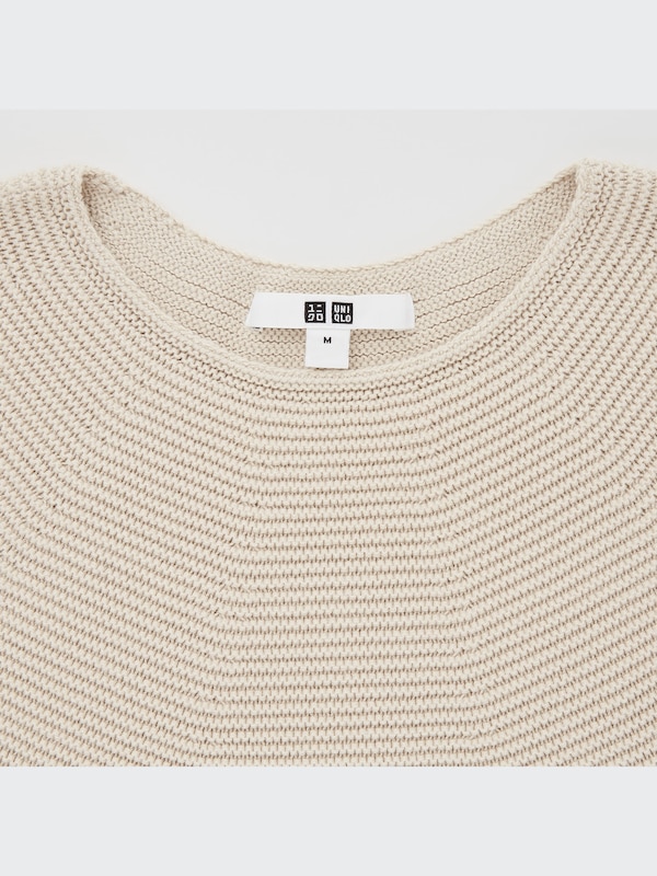 3D Knit Cotton Volume 3/4-Sleeve Sweater