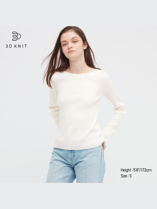 3D Knit Ribbed Boat Neck Sweater