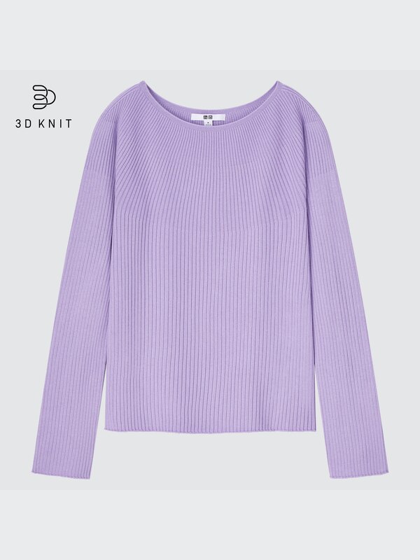 3D Knit Ribbed Boat Neck Sweater