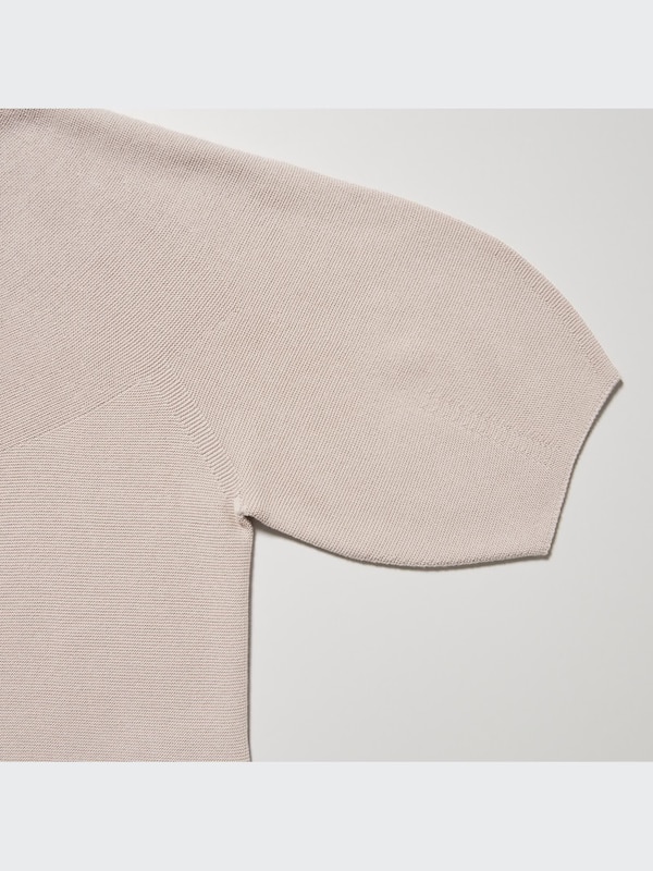 3D Knit Cotton Crew Neck Half-Sleeve Sweater