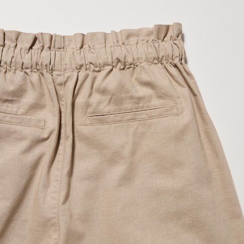 Uerlsty Mens Cotton Linen 3/4 Length Shorts Elasticated Waist Cargo Three  Quarter Pants 