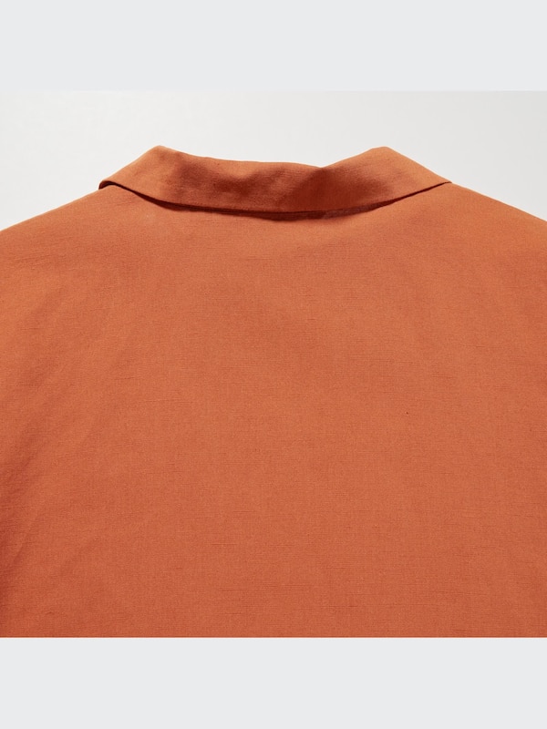 Linen-Blend Open Collar Short-Sleeve Shirt