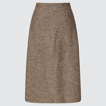 Women Wool Blend Narrow Midi Skirt (Short)