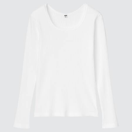 Women Ribbed Square Neck Long Sleeved T-Shirt
