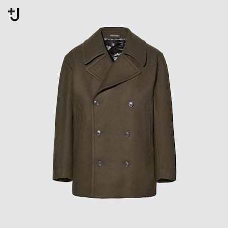 Men J Wool Blend Oversized Pea Coat, Olive Green Peacoat Outfit