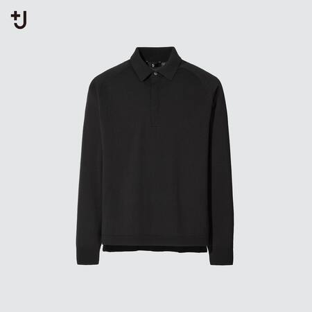Men +J 100% Extra Fine Merino Knit Long Sleeved Polo Shirt