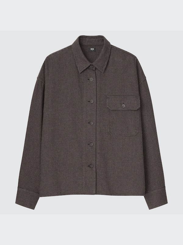 Heavy Flannel Cropped Long-Sleeve Shirt Jacket