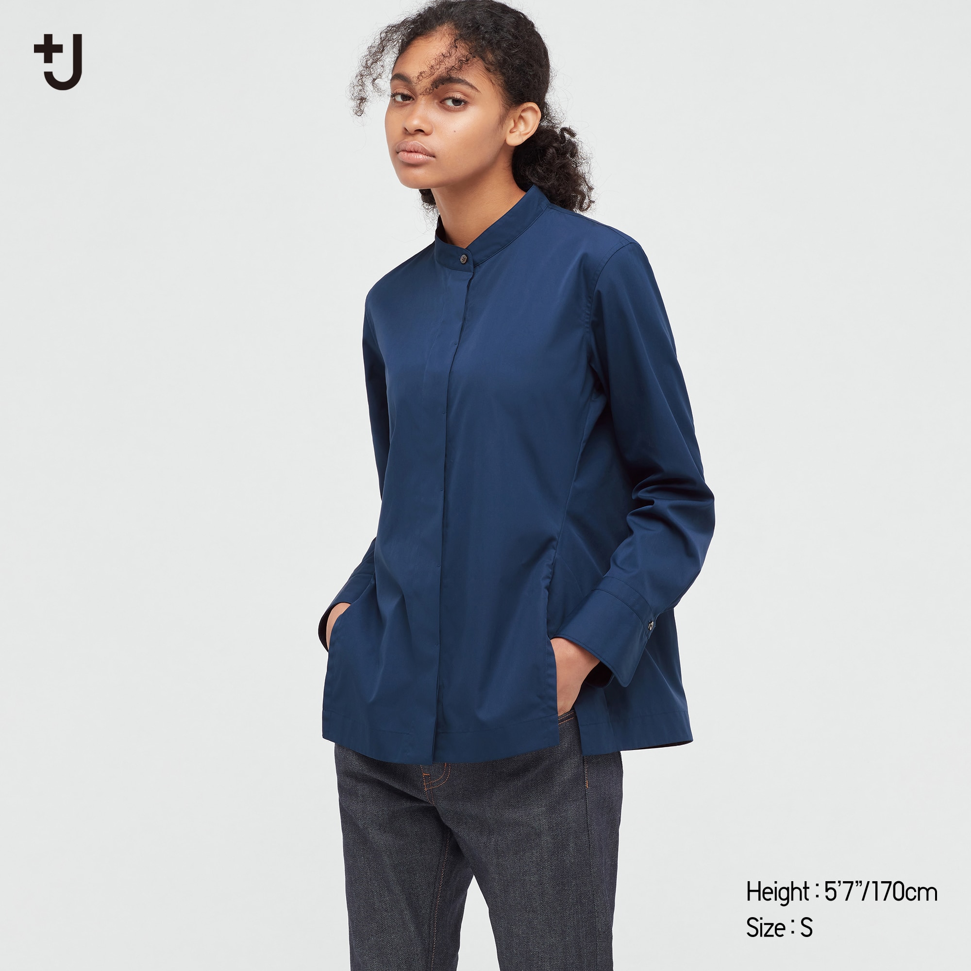 J Supima® Cotton Stand Collar Long-Sleeve Shirt | UNIQLO US