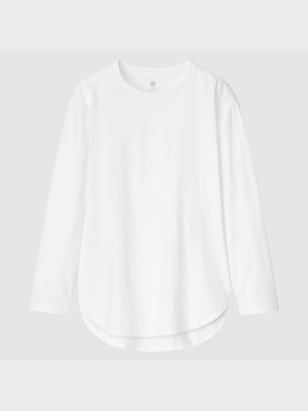SMOOTH COTTON SHIRTTAIL HEM LONG SLEEVE T-SHIRT