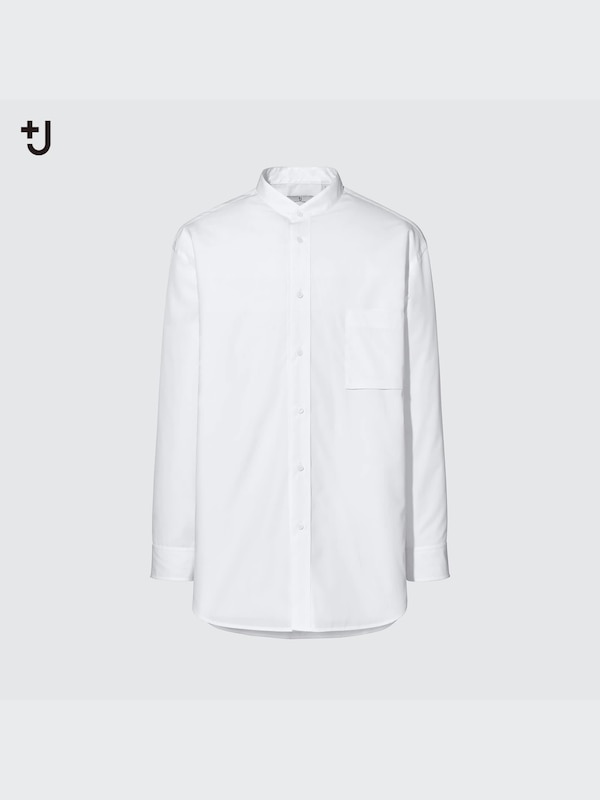 +J Supima® Cotton Oversized Stand Collar Long-Sleeve Shirt