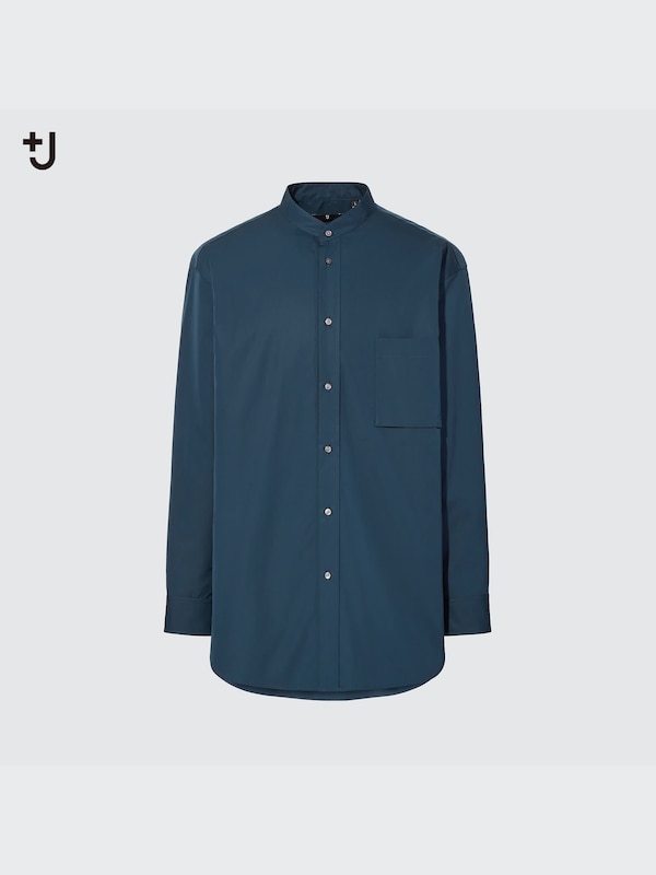 +J Supima® Cotton Oversized Stand Collar Long-Sleeve Shirt