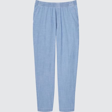 Men Chambray Easy Relaxed Fit Ankle Length Trousers