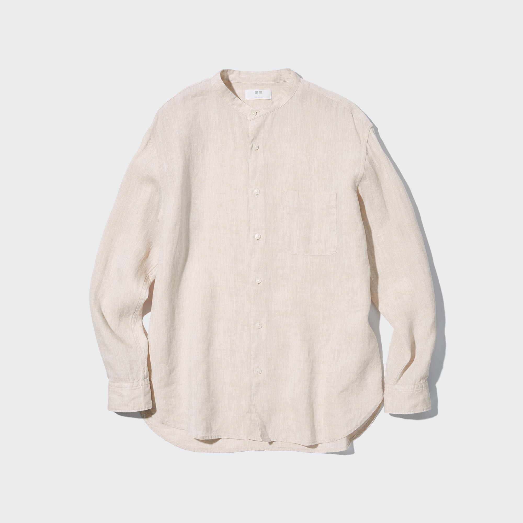 UNIQLO Linen-Blend Band Collar 3/4-Sleeve Shirt | StyleHint