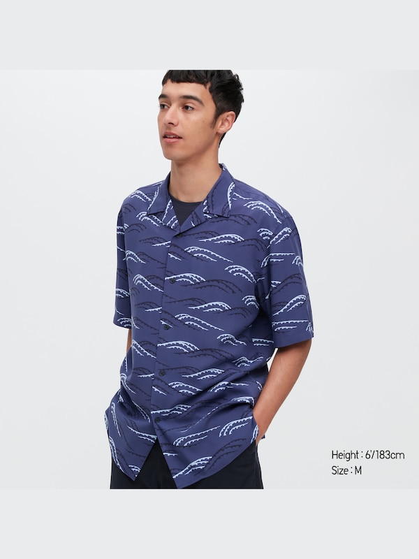 Printed Open Collar Short-Sleeve Shirt (Unsodo)