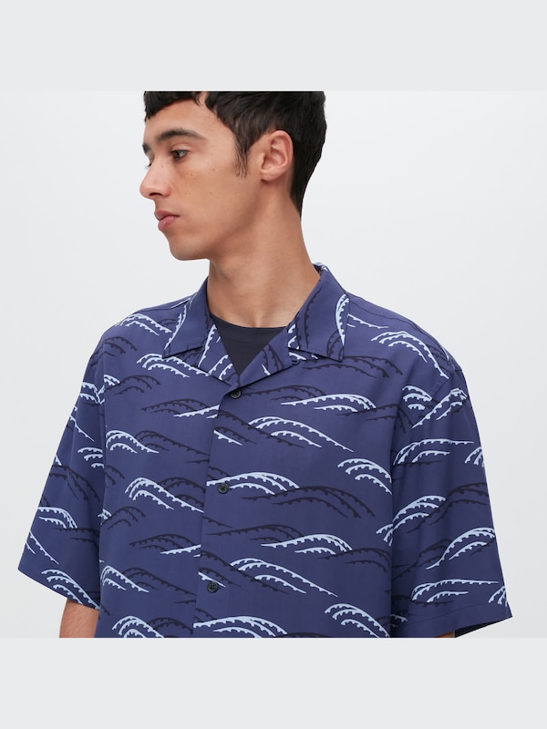 Printed Open Collar Short-Sleeve Shirt (Unsodo)