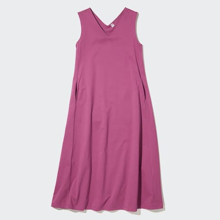 Women Mercerised Cotton V Neck A-Line Sleeveless Dress