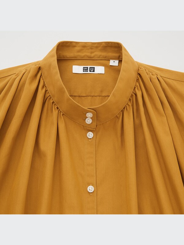 U Gathered Long-Sleeve Dress