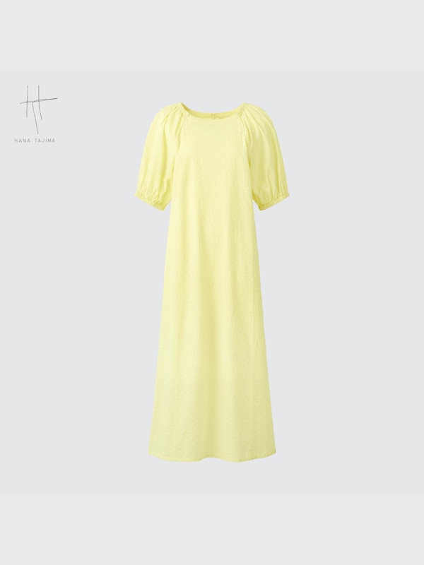 Textured Cotton Volume Sleeve Dress (Hana Tajima)