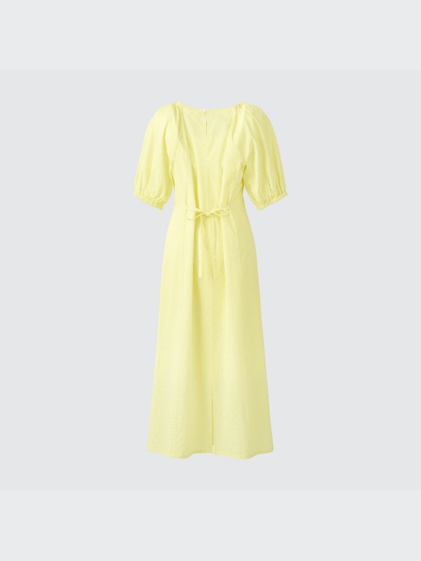 Textured Cotton Volume Sleeve Dress (Hana Tajima)
