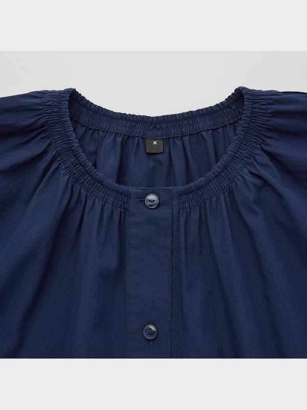 Cotton Dobby Belted Short-Sleeve Dress (Hana Tajima)