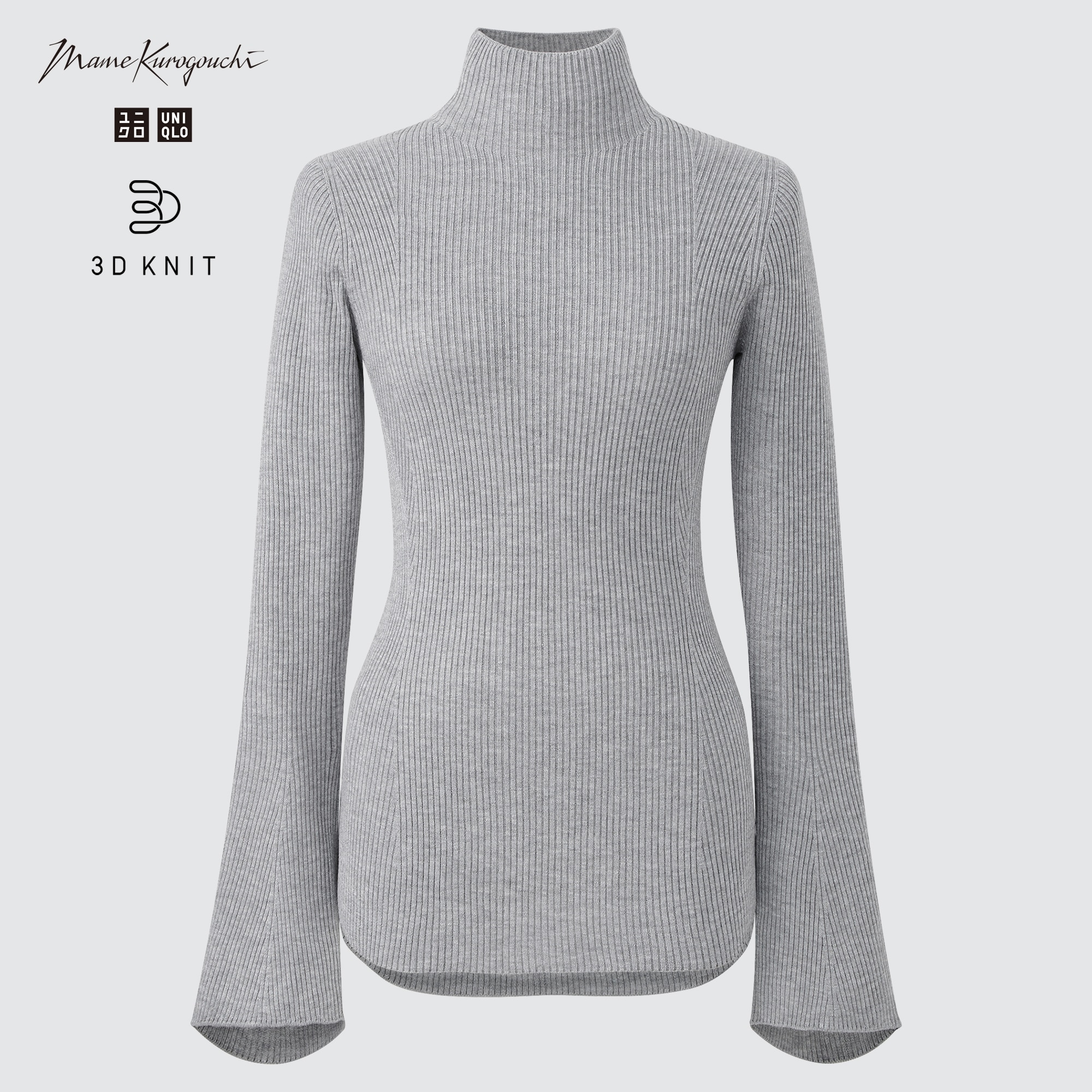 Mame Kurogouchi 3D Knit Ribbed High-Neck Long-Sleeve Sweater