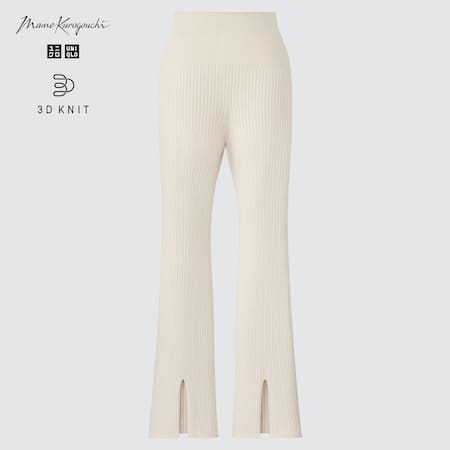 Women Mame Kurogouchi 3D Knit Seamless Ribbed Front Slit Long Trousers