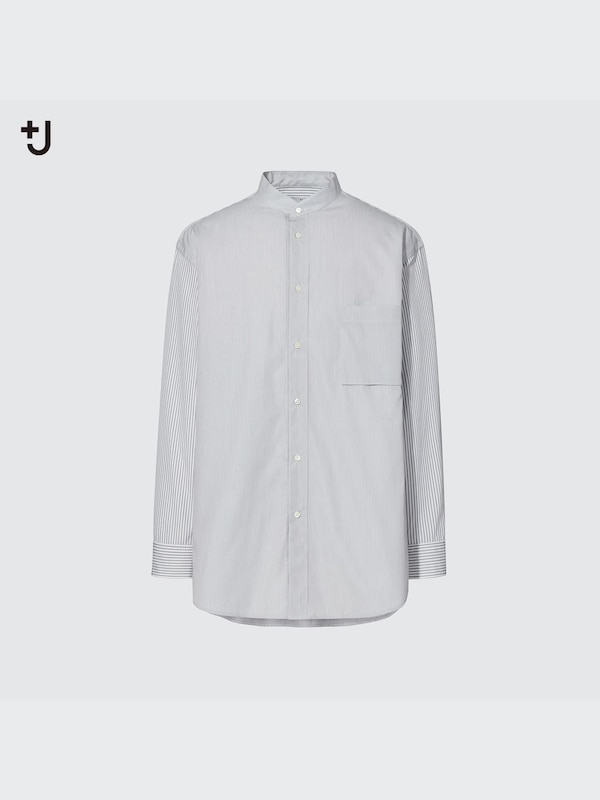 +J Supima® Cotton Oversized Stand Collar Long-Sleeve Shirt