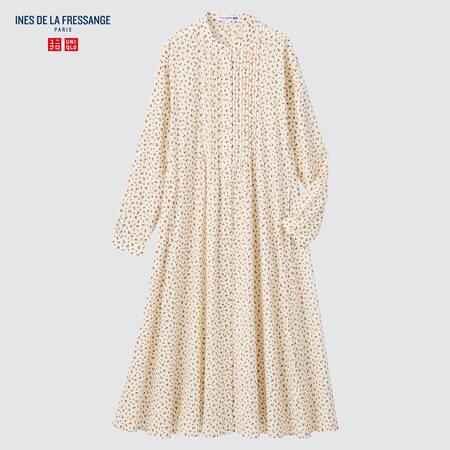 Women Ines de la Fressange Cotton Pintucked Long Sleeved Dress