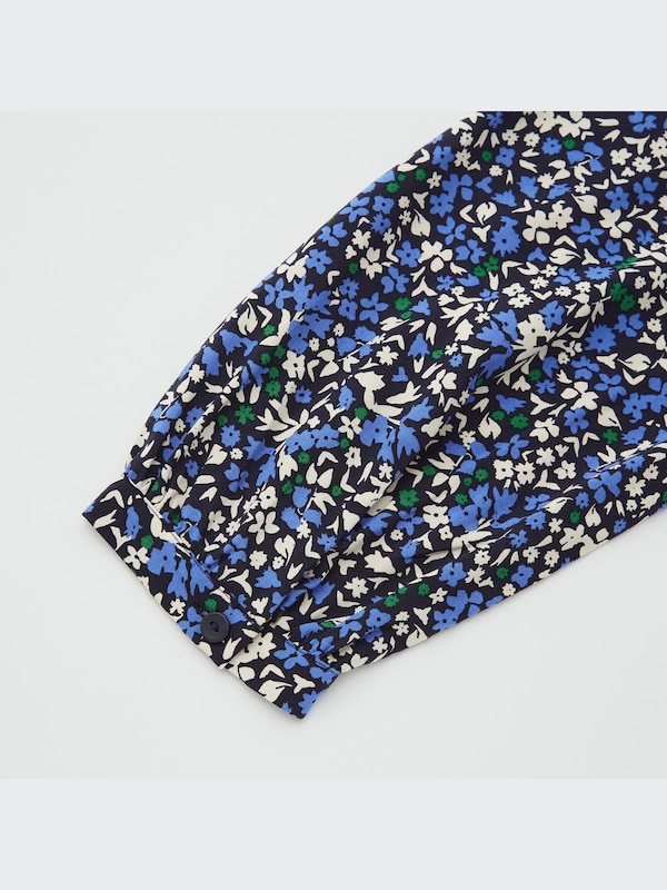 Printed V-Neck 3/4-Sleeve Flare Dress