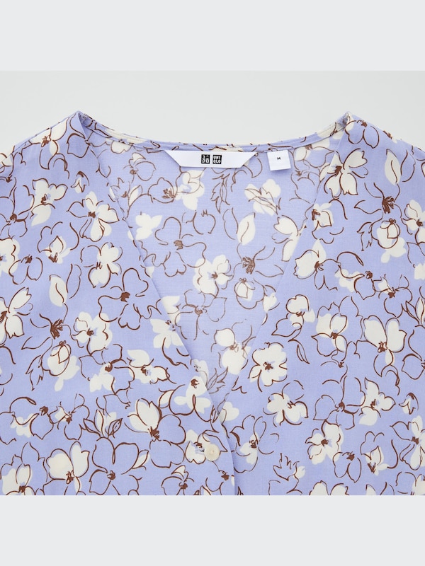 Printed V-Neck 3/4-Sleeve Flare Dress