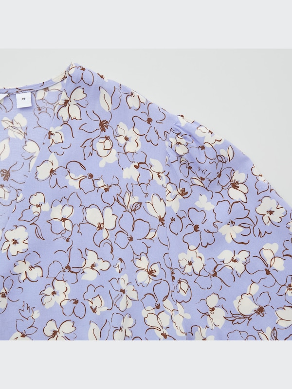 Printed V-Neck 3/4-Sleeve Flare Dress