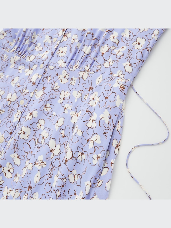 Printed V-Neck 3/4-Sleeve Flare Dress