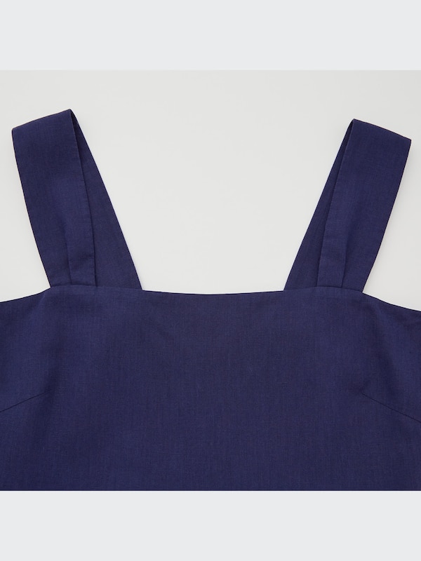 Linen-Blend Shirred Sleeveless Dress