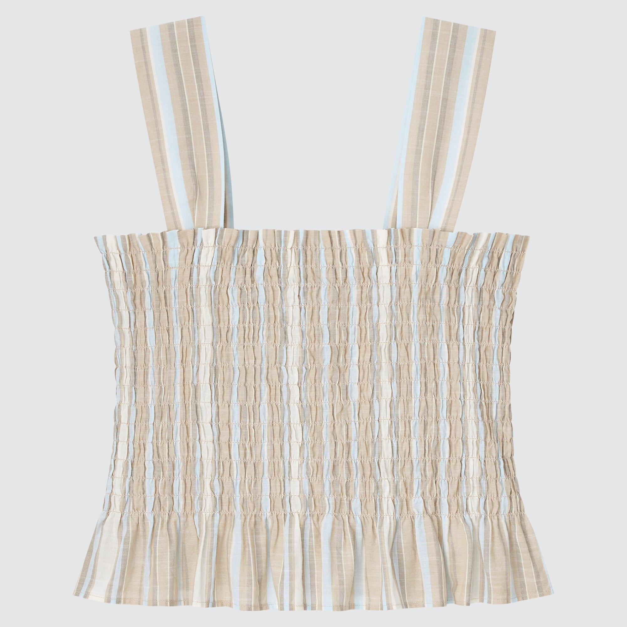 COTTON STRIPED SHIRRING SLEEVELESS BLOUSE