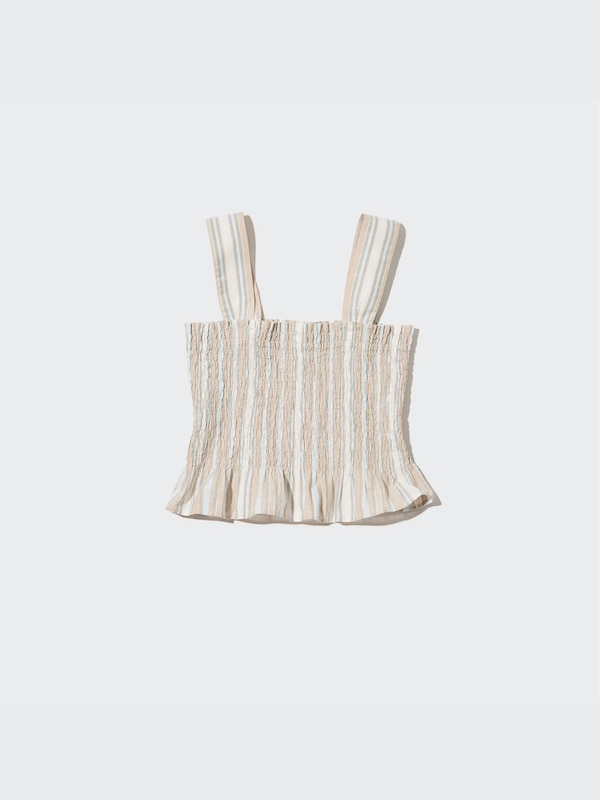 Cotton Striped Shirred Sleeveless Blouse