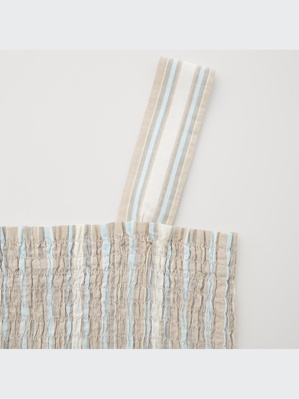 Cotton Striped Shirred Sleeveless Blouse