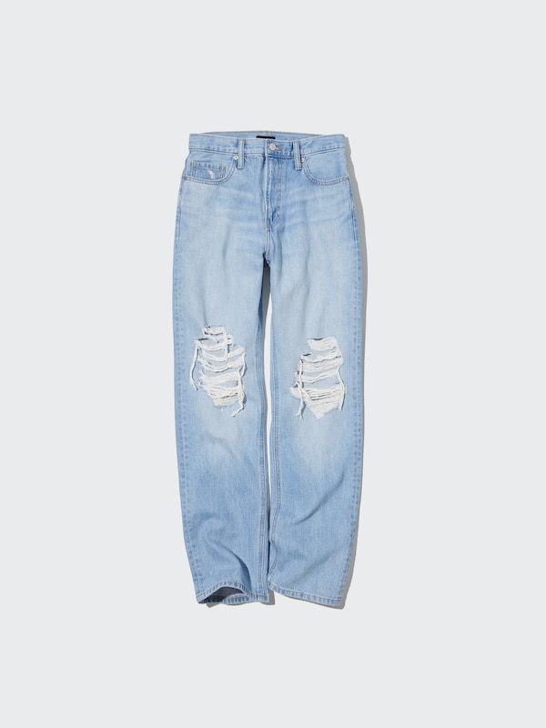Distressed Straight High-Rise Jeans