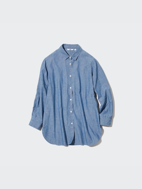 COTTON CHAMBRAY LONG SLEEVE LONG SHIRT