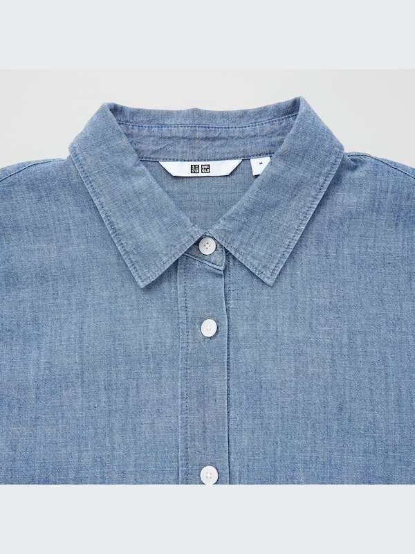 COTTON CHAMBRAY LONG SLEEVE LONG SHIRT
